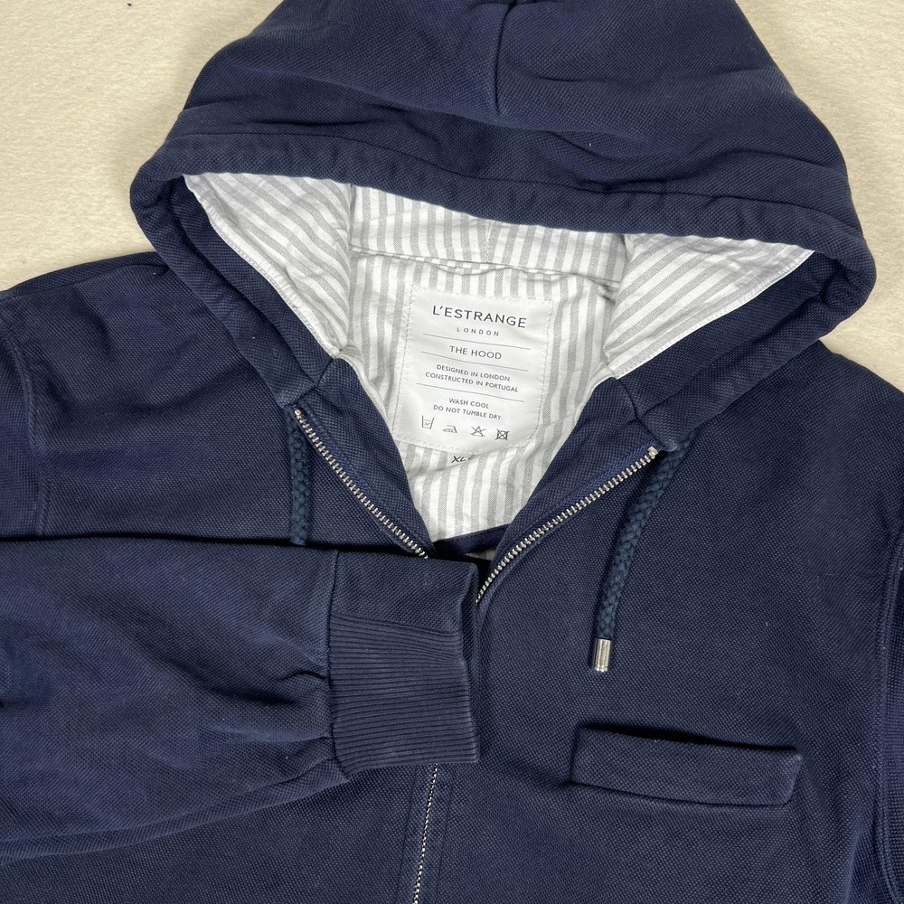 L'Estrange The Hood Full Zip Hoodie Mens XL Navy Blue Sweatshirt Jacket London‎